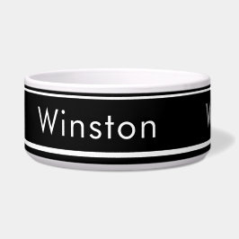 Custom Name Bowl voor Honden - Zwart Minimalist Voerbakje