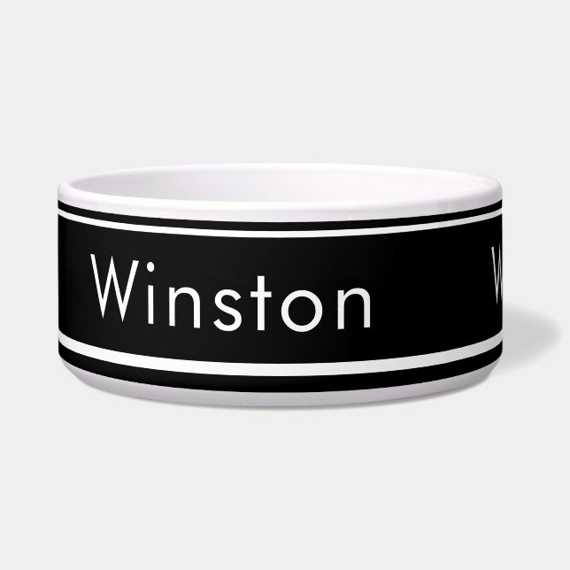 Custom Name Bowl voor Honden - Zwart Minimalist Voerbakje (Links)