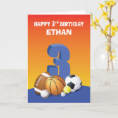 Custom Name Boy 3rd Birthday Sports Balls Kaart (Gele Bloem)