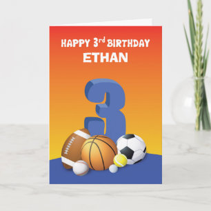 Custom Name Boy 3rd Birthday Sports Balls Kaart
