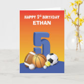 Custom Name Boy 5th Birthday Sports Balls Kaart (Gele Bloem)