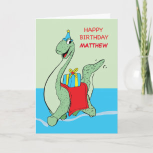 Custom Name, Boy, Matthew, Birthday Dinosaur Kaart