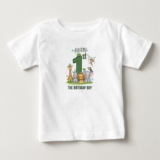 Custom Name Boy's Jungle 1st Birthday T-Shirt (Voorkant)
