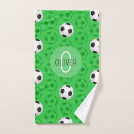 Custom Name Boys Soccer Ball Green Handdoek