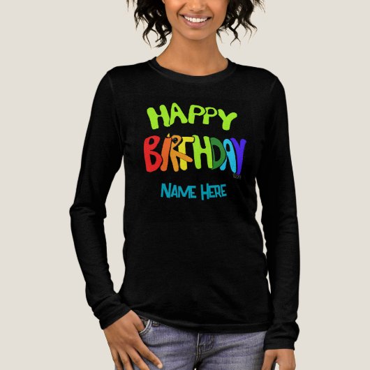 Custom Name Bright and Happy Birthday Tri-Blend Shirt (Voorkant)