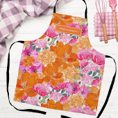 Custom Name Bright Orange Pink Floral Kitchen Schort