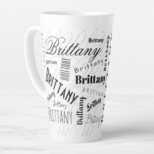 Custom Name Brittany Black White  Latte Mok (Linkerhoek)