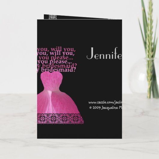 CUSTOM NAME - Bruidsmeisje Kaart PINK Gown (Achterkant)