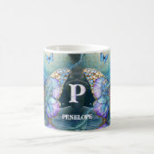 Custom Name Butterfly Blue Paarse Gift voor Haar T Koffiemok (Center)