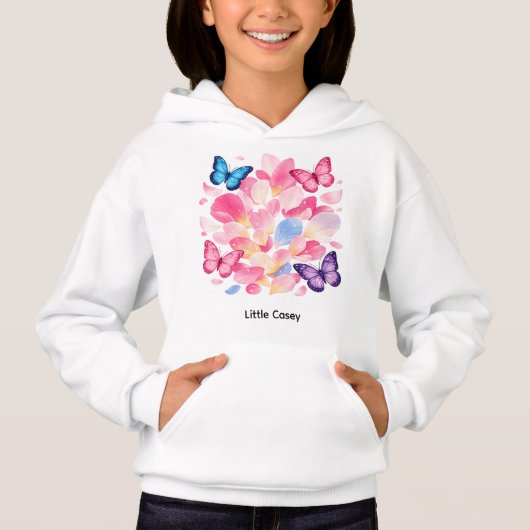 Custom Name Butterfly & Flower Kids Hoodie (Voorkant)