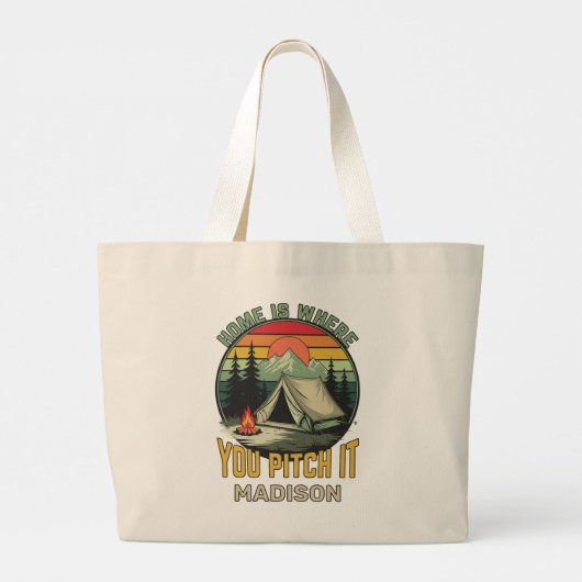 Custom Name Camping Grote Tote Bag (Achterkant)