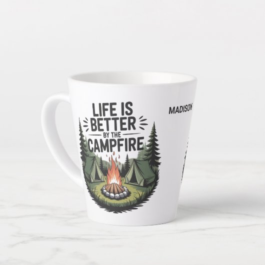 Custom Name Camping Latte Mok (Linkerhoek)
