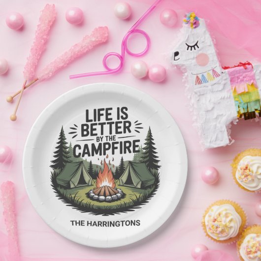 Custom Name Camping Papieren Bordje (Feest)