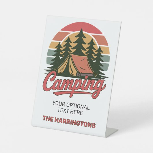 Custom Name Camping Reclamebord Met Voetstuk (Voorkant)