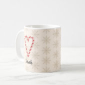 Custom Name Candy Cane Heart Snowflake Pattern Koffiemok (Voorkant links)