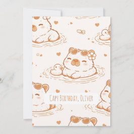 Custom Name Capybara Birthday Flat Greeting Card Kaart