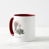 Custom Name Christmas Bunny Rabbit Red Poinsettia Mok (Voorkant links)