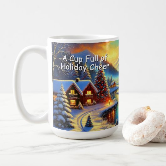 Custom Name Christmas Cabin Mug  Koffiemok (Met donut)