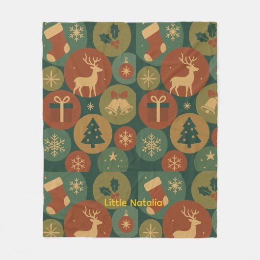 Custom name Christmas Circles Cozy Fleece Deken (Voorkant)