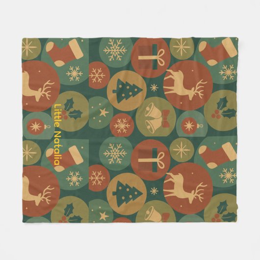 Custom name Christmas Circles Cozy Fleece Deken (Voorkant (Horizontaal))