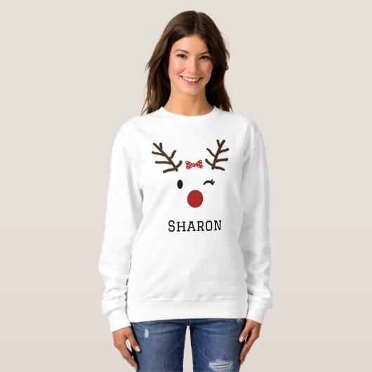 Custom Name Christmas Deer Illustration Design Trui (Voorkant volledig)