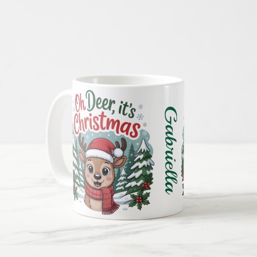 Custom name Christmas deer Koffiemok (Voorkant links)