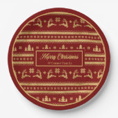 Custom Name Christmas Paper Plates Luxe Red Gold Papieren Bordje (Voorkant)