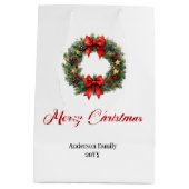 Custom name Christmas wreath holiday gift bag idea Medium Cadeauzakje (Achterkant)
