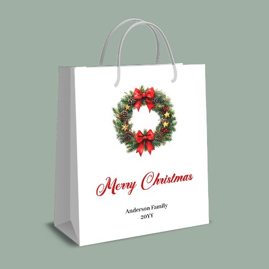 Custom name Christmas wreath holiday gift bag idea Medium Cadeauzakje