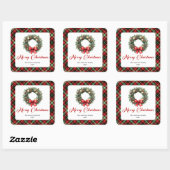 Custom Name Christmas Wreath Red Green Plaid Label (Vel)