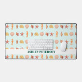 Custom Name Coastal Watercolor Seashells Teal Bureaumat (Keyboard & Muis)
