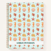 Custom Name Coastal Watercolor Seashells Teal Notitieboek (Voorkant)