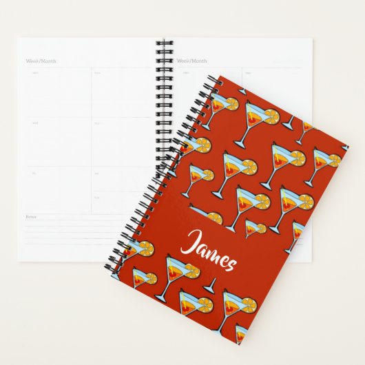Custom name cocktail glasses on red planner (Display)