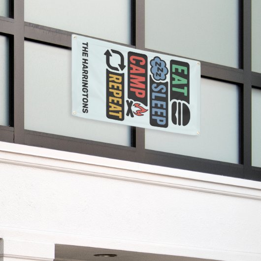 Custom Name & Color Camping Spandoek (Buitenkant Gebouw)