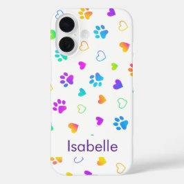 Custom Name Colorful Paw Print Pattern  iPhone 16 Hoesje