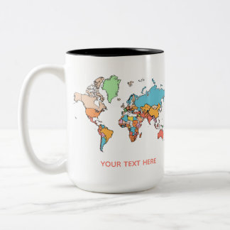 Custom Name Colorful World Map Travel Coffee Mug Tweekleurige Koffiemok