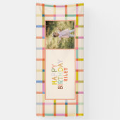Custom Name Colourful Modern Plaid Birthday Photo Spandoek (Verticaal)