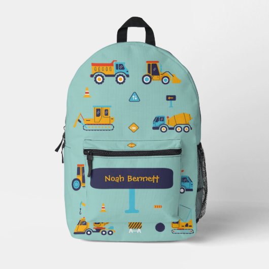 Custom Name Construction Vehicles Bedrukte Rugzak (Voorkant)
