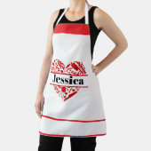 Custom Name Cooking Apron with Red Heart Design Schort (Insitu)