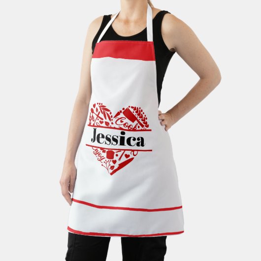 Custom Name Cooking Apron with Red Heart Design Schort (Insitu)