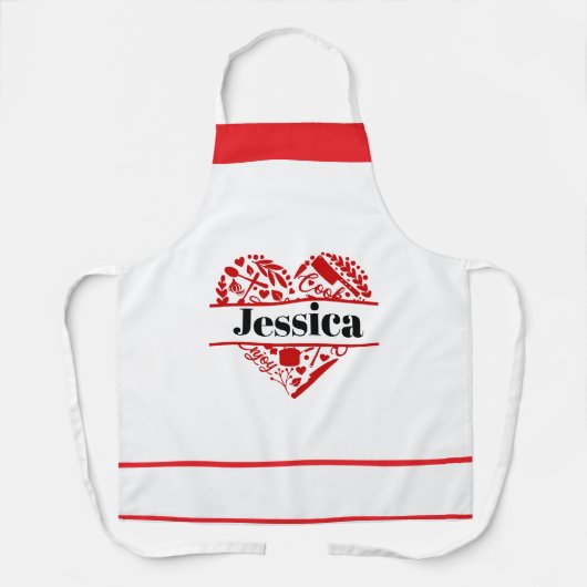 Custom Name Cooking Apron with Red Heart Design Schort (Voorkant)