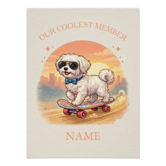 Custom Name Cool Maltese Dog Skateboarder  Perfect Poster