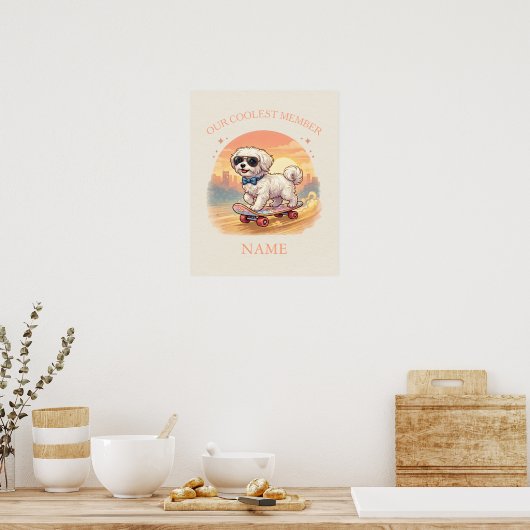 Custom Name Cool Maltese Dog Skateboarder  Poster (Keuken)