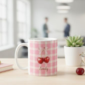 Custom Name Coquette Cherry Mug Red Bows Aesthetic Koffiemok