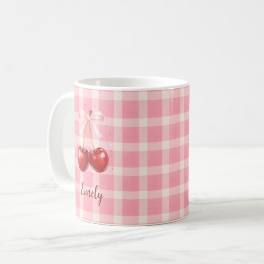 Custom Name Coquette Cherry Mug Red Bows Aesthetic Koffiemok (Voorkant links)