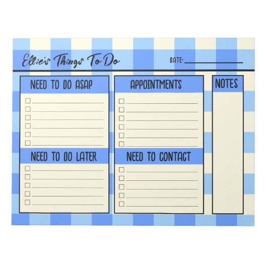 Custom Name Coworker Gift Gingham To Do Lists Notitieblok (Voorkant)