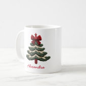 Custom Name Cozy Rustic Embroidered Christmas Tree Koffiemok (Voorkant links)