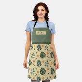 Custom Name Cream and Sage Green Botanical Apron Schort (Gedragen)