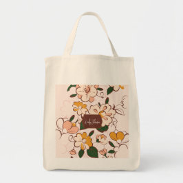 Custom Name Cream Floral Retro Bloom Botanical Tote Bag