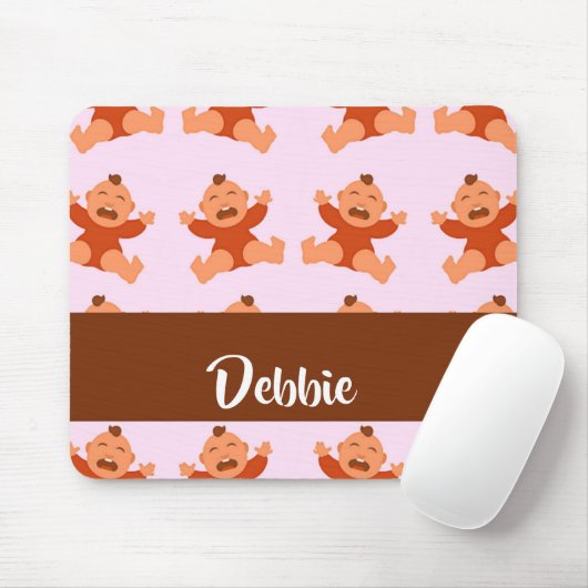 Custom name crying babies on pink muismat (Met muis)